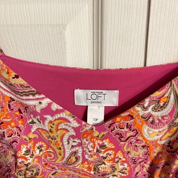 LOFT Women's Pink Orange Paisley Y2K Retro Beaded Strap Stretch Mini Dress 10P - Picture 2 of 7